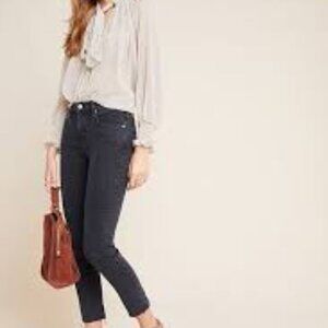 AGOLDE Toni Mid Rise Straight Jeans 27 Dark Wash Gray Distressed Raw Hem Ankle‎